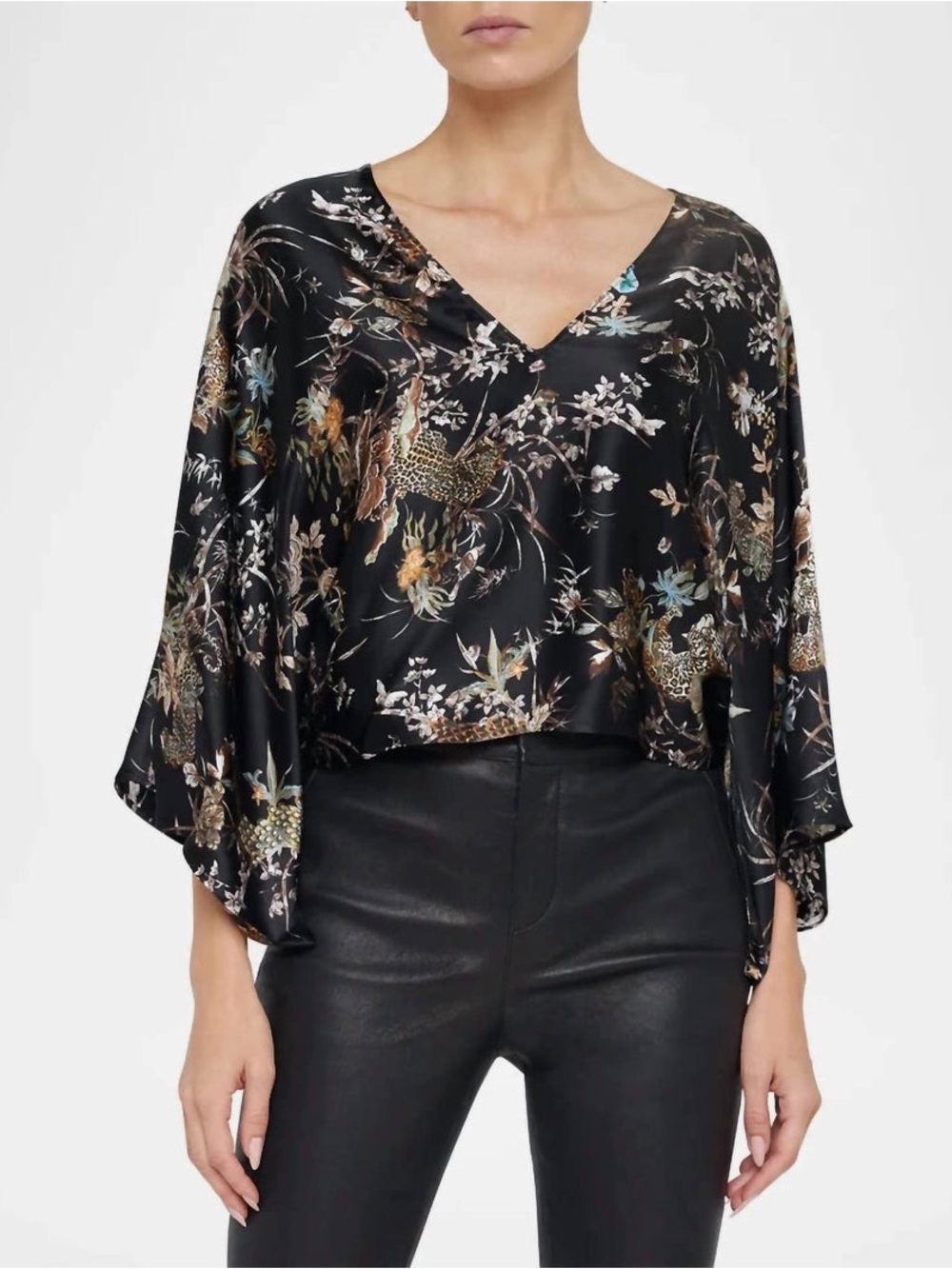 NWT L'Agence Tapestry Jungle Parma Blouse In Blk Mlti Tapestry Jungle Print